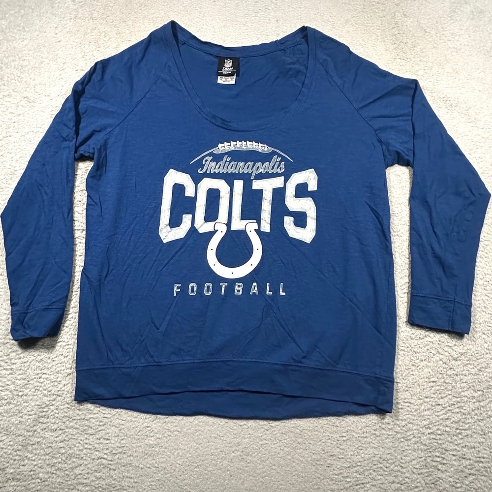 NFL Team Apparel Indianapolis Colts Top Women XL Blue Long Sleeve Scoop Neck Tee